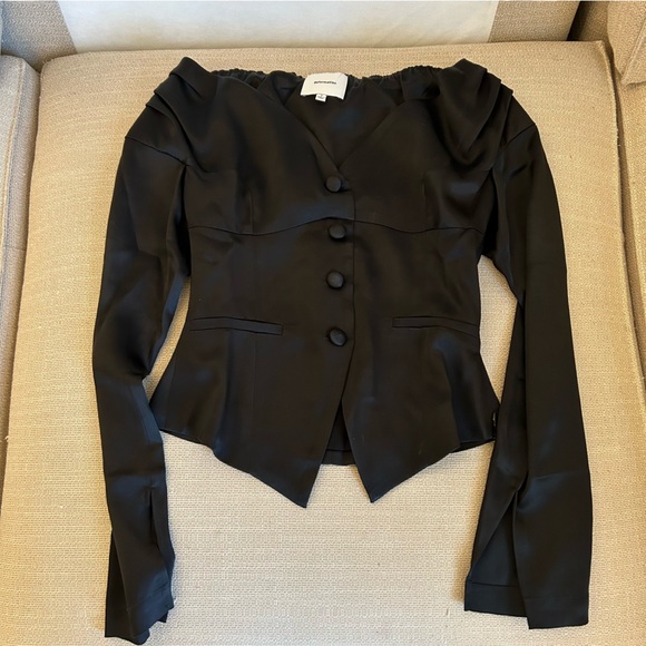 Reformation Irina Top Blouse - Black Satin Off Shoulder - Picture 4 of 8